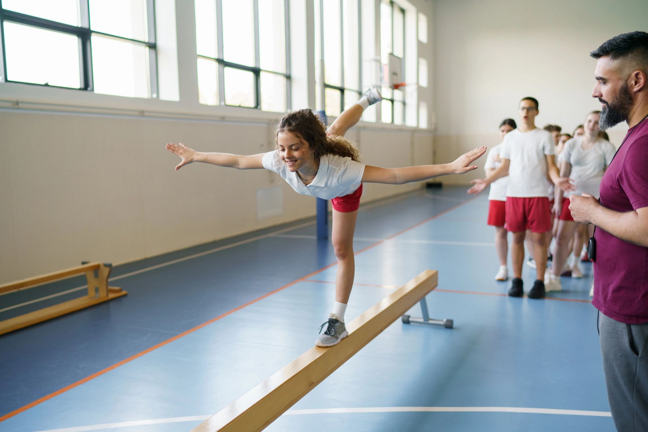 Young student building balance and coordination during training